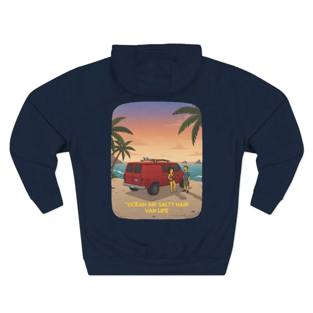 Three-Panel Fleece Hoodie - "Ocean Air Salty Hair Van Life" Design Sitcom-Line