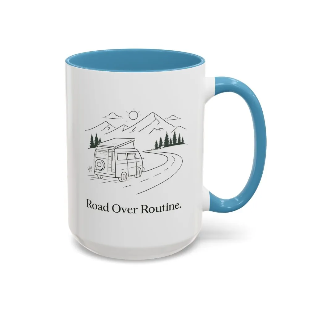Accent Coffee Mug (11, 15oz) — "Road Over Routine" Design Minimal-Line