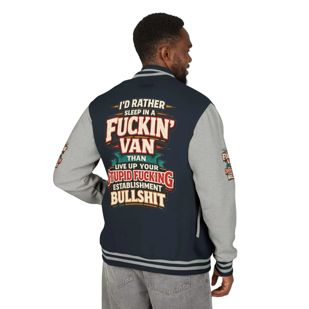 11495146208564462288_2048.jpeg Unisex Heavyweight Letterman Jacket — "I´d Rather Sleep in A Fucking Van" Design F**K-Line