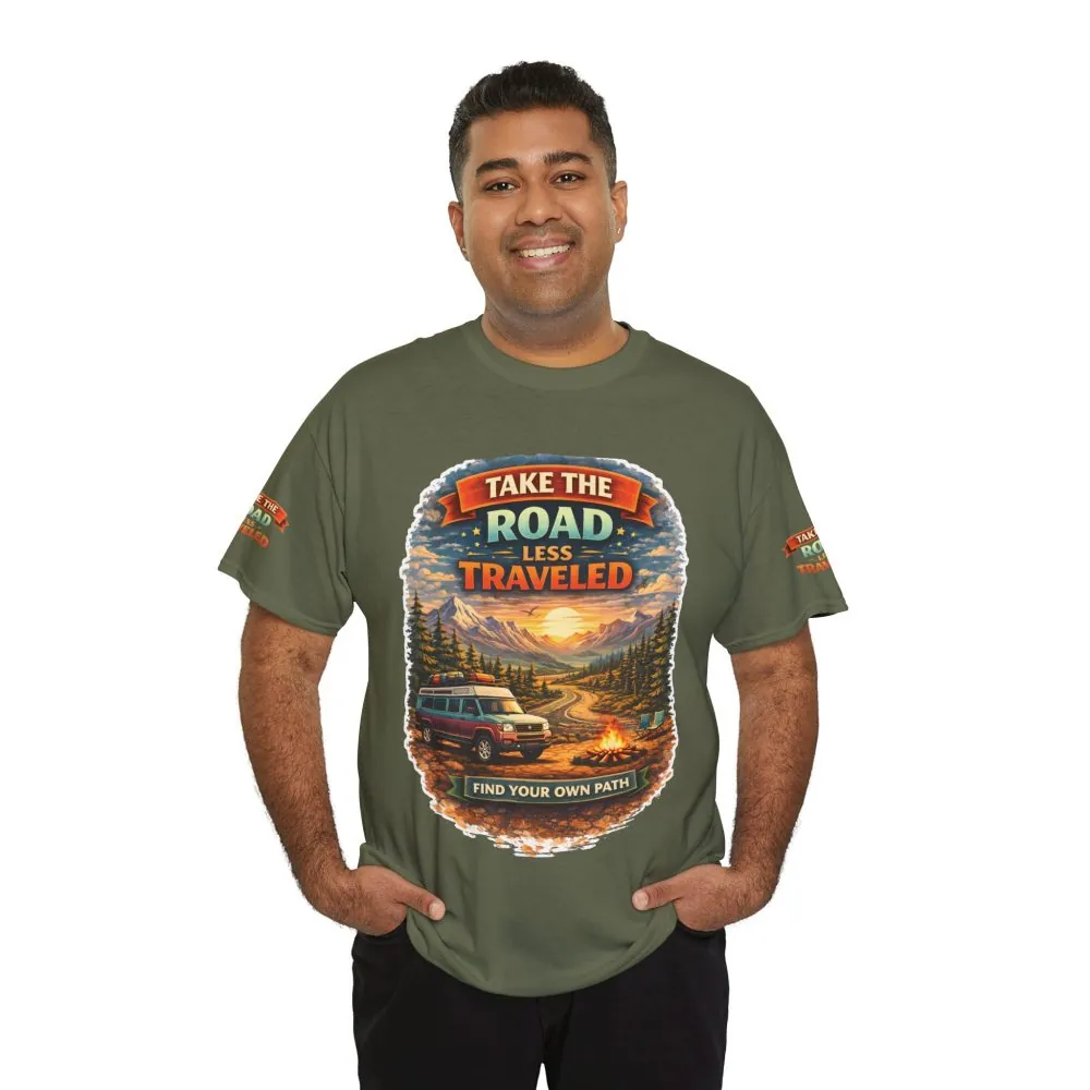 11497919510562893929_2048.jpeg Unisex Heavy Cotton Tee — "Take The Road Less Traveled" Design Scenic-Line