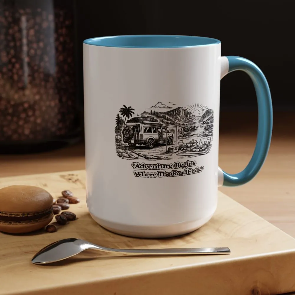 11512195071919426507_2048.jpeg Accent Coffee Mug (11, 15oz) — "Adventure Begins Where The Road Ends" Design Minimal-Line