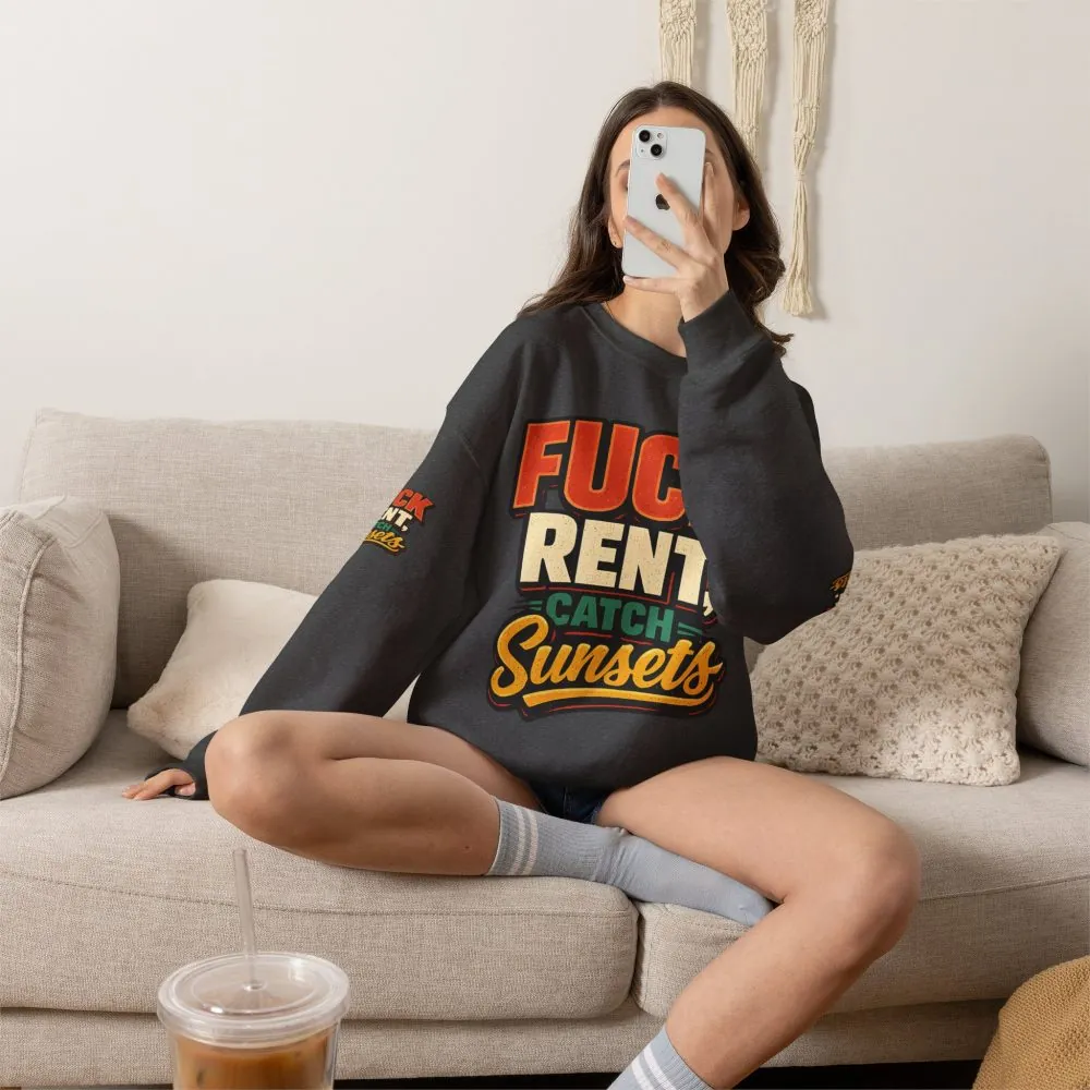 11520653469046706716_2048.jpeg Unisex Heavy Blend™ Crewneck Sweatshirt — "Fuck Rent Catch Sunsets" Design F**K-Line