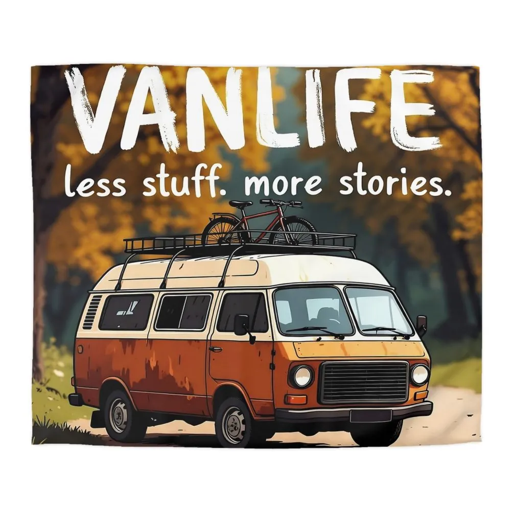 Duvet Cover — "Vanlife Less Stuff, More Stories" Retro Camper Bedding