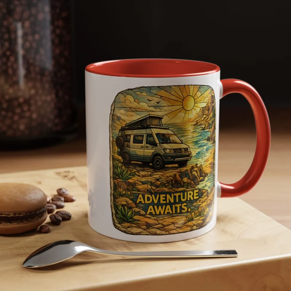 Accent Coffee Mug (11, 15oz) — "Adventure Awaits" Design Cubic-Line
