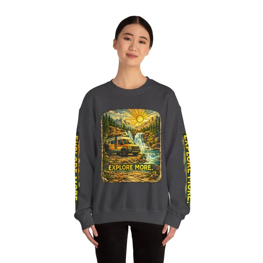 Unisex Heavy Blend™ Crewneck Sweatshirt — "Explore More" Design Cubic-Line