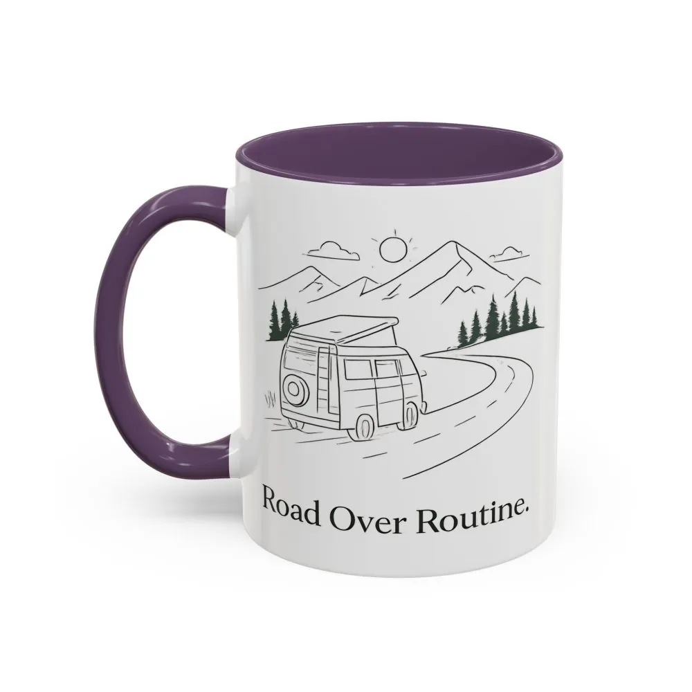 Accent Coffee Mug (11, 15oz) — "Road Over Routine" Design Minimal-Line