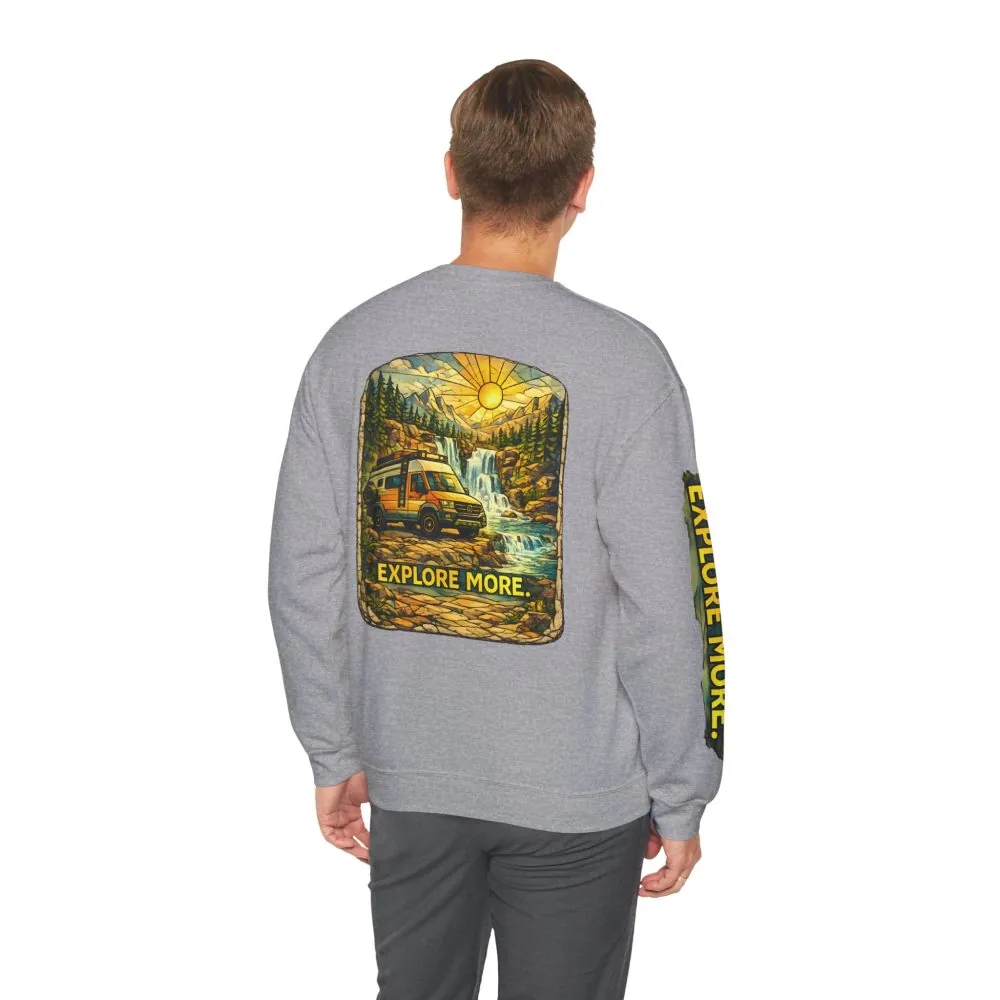 Unisex Heavy Blend™ Crewneck Sweatshirt — "Explore More" Design Cubic-Line
