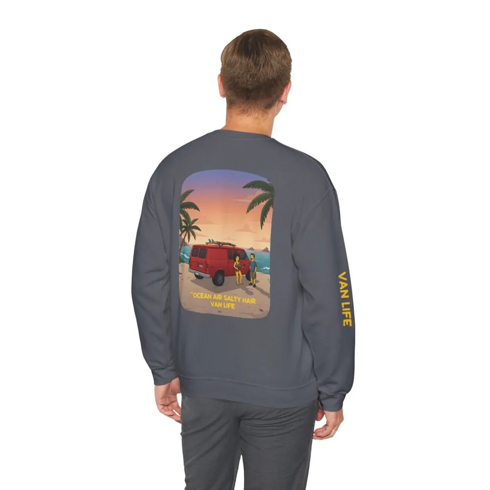 Unisex Heavy Blend™ Crewneck Sweatshirt — "Ocean Air Salty Hair Van Life" Design Sitcom-Line