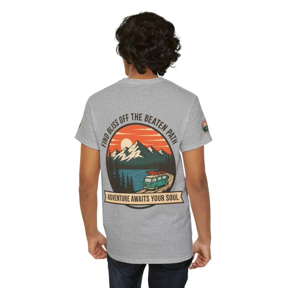 Unisex Heavy Cotton Tee — "Find Bliss Off the Beaten Path" Mountain & Camper T‑Shirt