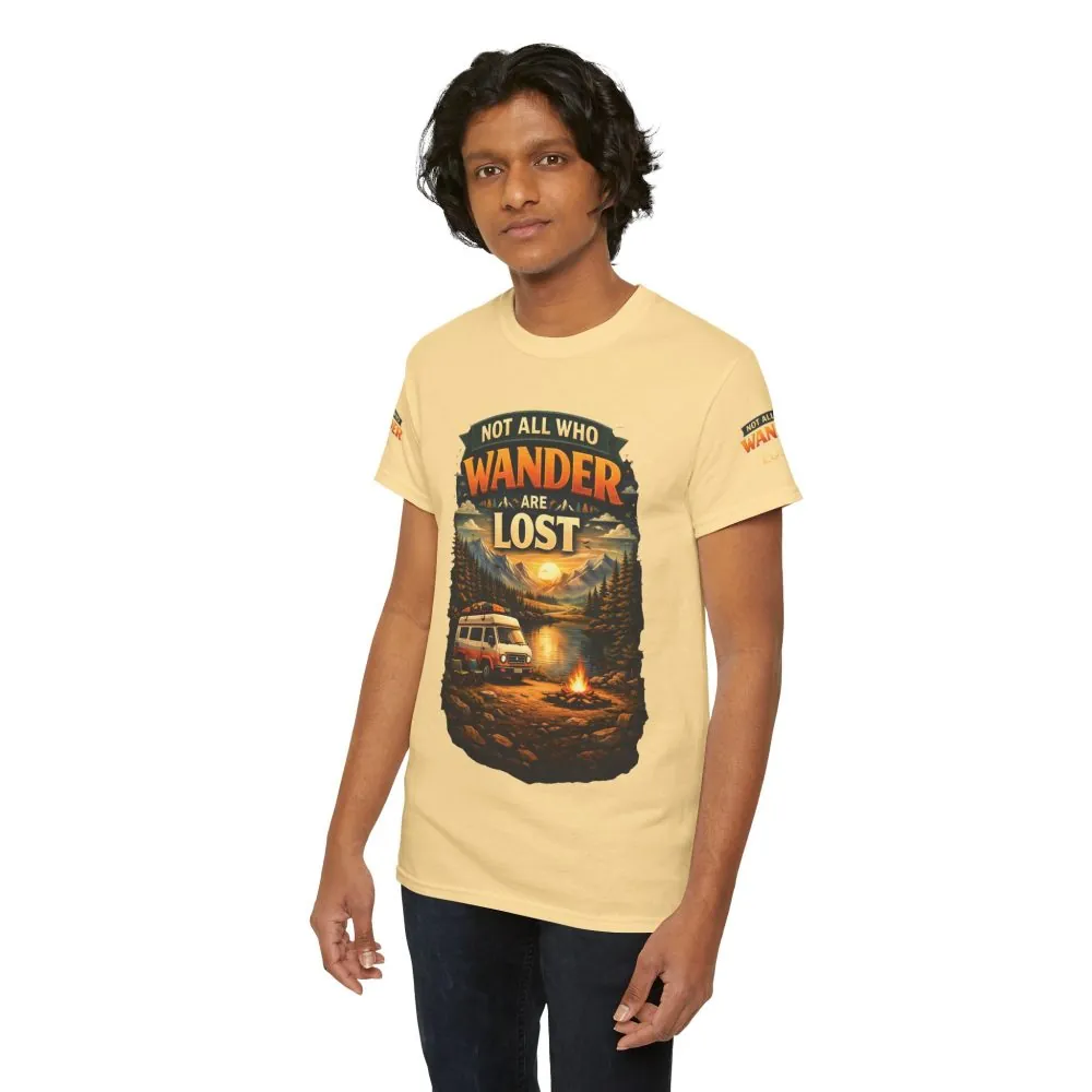 Unisex Heavy Cotton Tee — "Not All Who Wander Are Lost" Design Scenic-Line