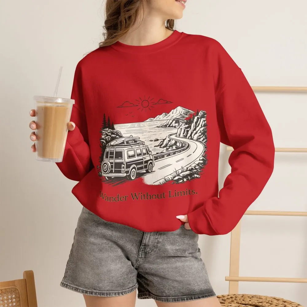 Unisex Heavy Blend™ Crewneck Sweatshirt — "Wander Without Limits" Design Minimal-Line