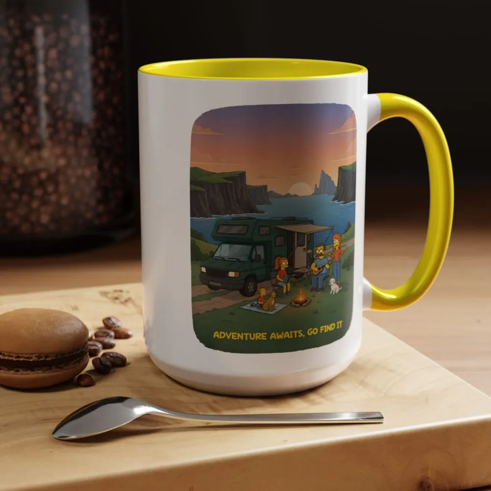 Accent Coffee Mug (11, 15oz) — "Adventure Awaits-Go Find It"" Design Sitcom-Line