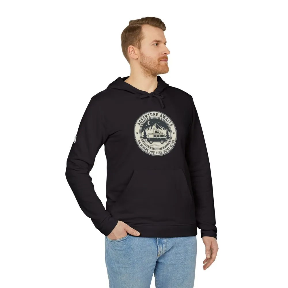 Hoodie(Adidas) — 'Adventure Awaits-Go Where You Feel Most Alive' Outdoor Travel Pullover (Only Front Printed)