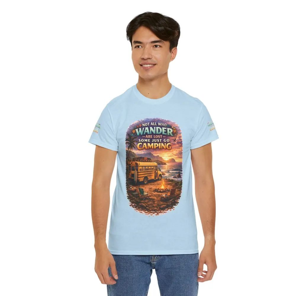 Unisex Heavy Cotton Tee — "Not All Who Wander Are Lost" Design Scenic-Line