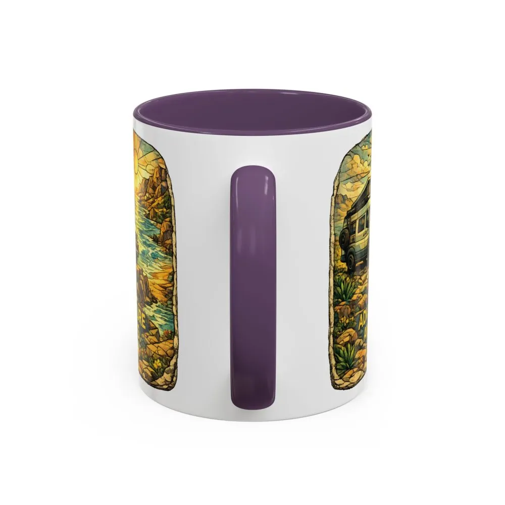 Accent Coffee Mug (11, 15oz) — "Adventure Awaits" Design Cubic-Line