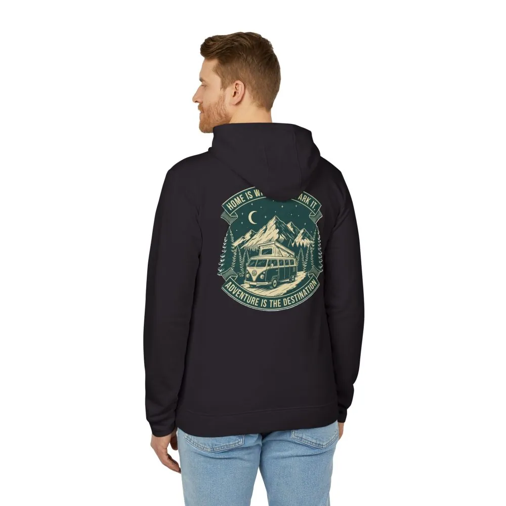 Hoodie(Adidas) — "Home Is Where You Park It-Adventure is the destination" Outdoor Travel Pullover (Only Back Printed)