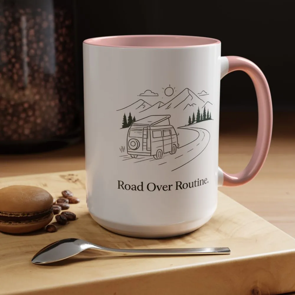 Accent Coffee Mug (11, 15oz) — "Road Over Routine" Design Minimal-Line