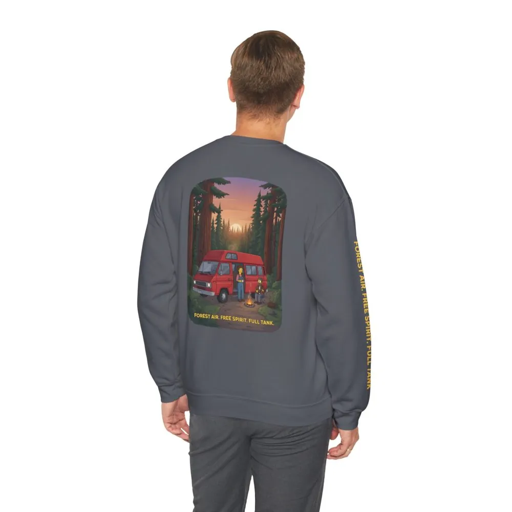 Unisex Heavy Blend™ Crewneck Sweatshirt — "Forest Air Free Spirit Full Tank" Design Sitcom-Line