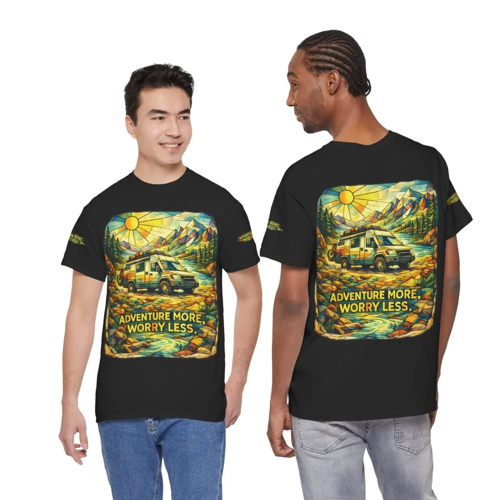 11707568352148577429_2048.jpeg Unisex Heavy Cotton Tee — "Adventure More Worry Less" Design Cubic-Line