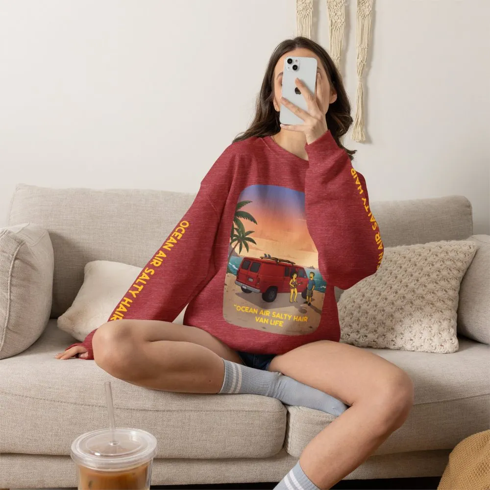 Unisex Heavy Blend™ Crewneck Sweatshirt — "Ocean Air Salty Hair Van Life" Design Sitcom-Line