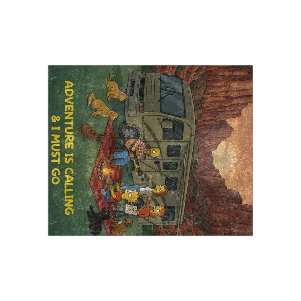 Crushed Velvet Blanket —"Adventure Is Calling-I Must Go" Design Sitcom-Line (Campervan)