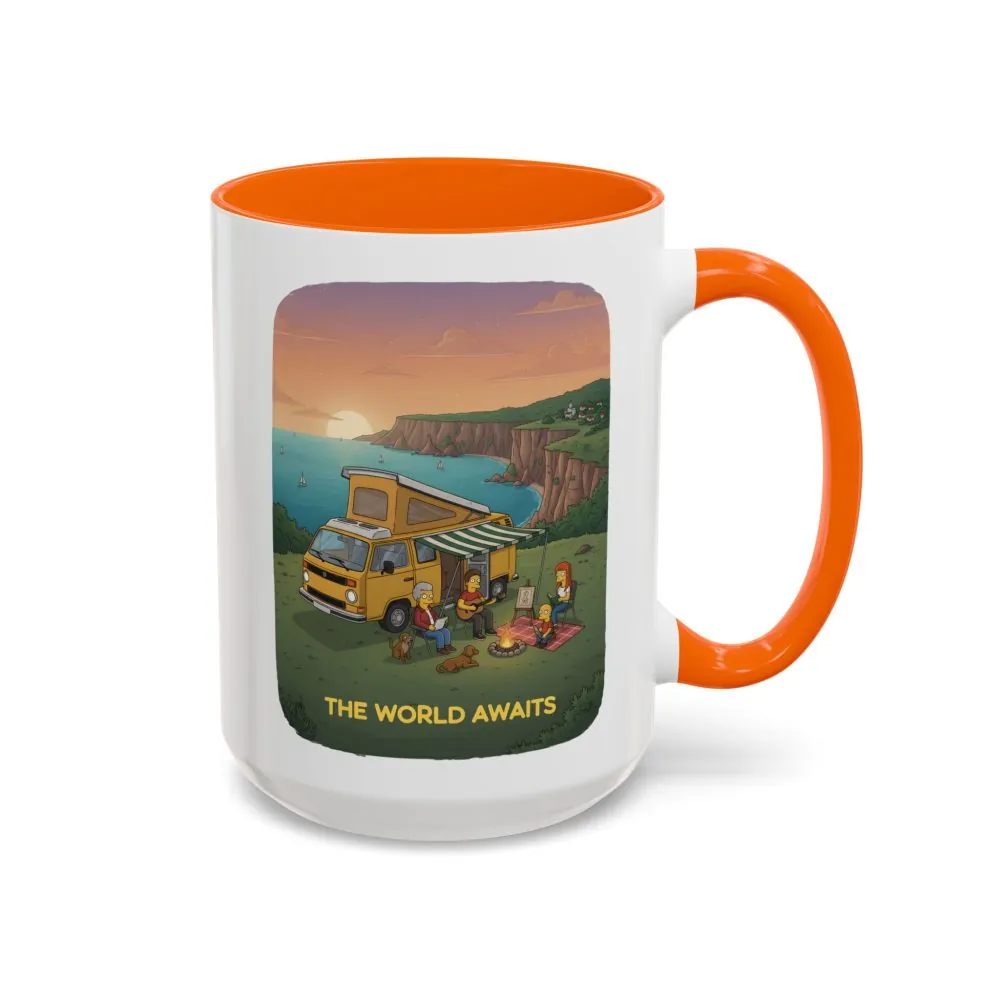 Accent Coffee Mug (11, 15oz) — "The World Awaits" Design Sitcom-Line