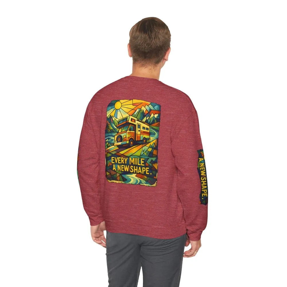 Unisex Heavy Blend™ Crewneck Sweatshirt — "Every Mile A New Shape" Design Cubic-Line