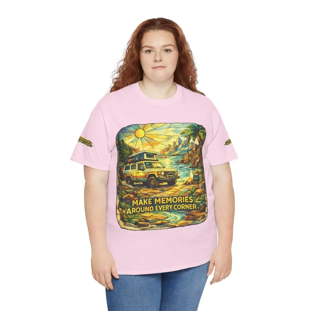 11729381995761856940_2048.jpeg Unisex Heavy Cotton Tee — "Make Memories Around Every Corner" Design Cubic-Line