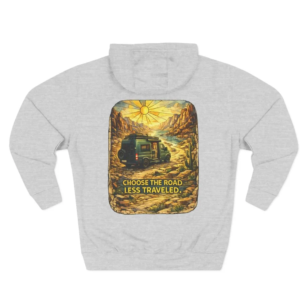 Three-Panel Fleece Hoodie - "Choose The Road Less Traveled" Design Cubic-Line