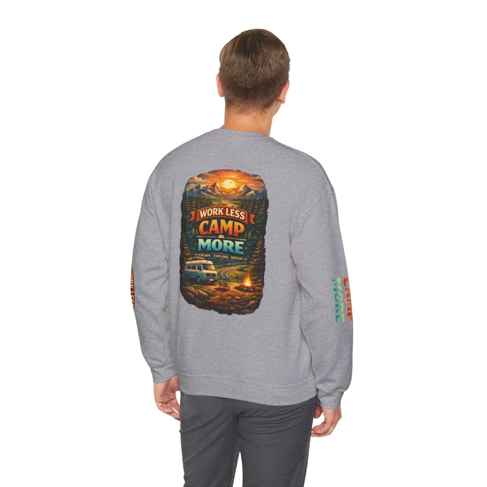 1173571652953972110_2048.jpeg Unisex Heavy Blend™ Crewneck Sweatshirt — "Work Less-Camp More" Design Scenic-Line
