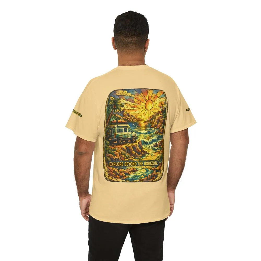 11758026781375475944_2048.jpeg Unisex Heavy Cotton Tee — "Explore Beyond The Horizon" Design Cubic-Line