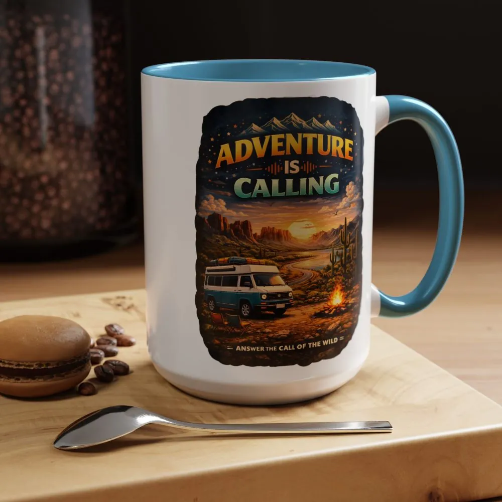 Accent Coffee Mug (11, 15oz) — "Adventure Is Calling" Design Scenic-Line