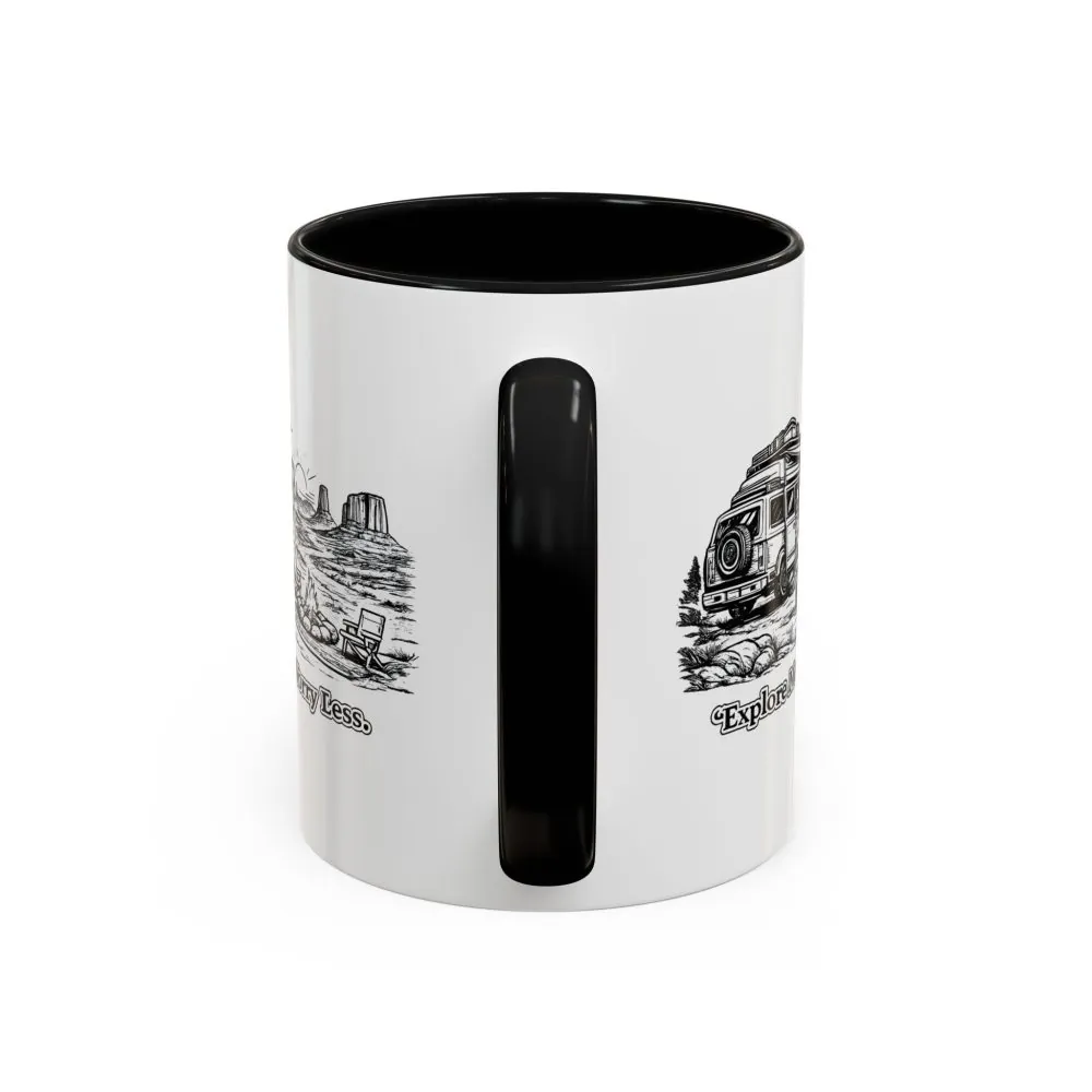 Accent Coffee Mug (11, 15oz) — "Explore More Worry Less" Design Minimal-Line
