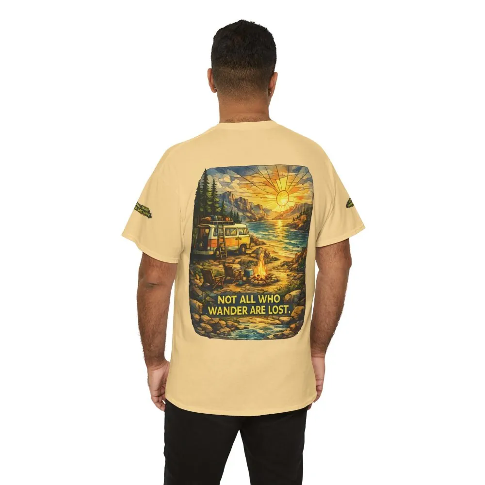 Unisex Heavy Cotton Tee — "Not All Who Wander Are Lost " Design Cubic-Line