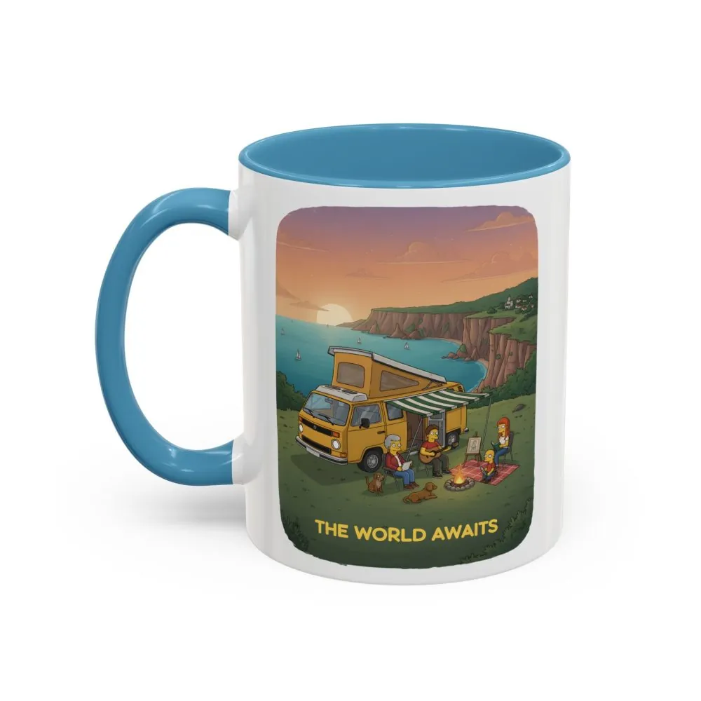Accent Coffee Mug (11, 15oz) — "The World Awaits" Design Sitcom-Line