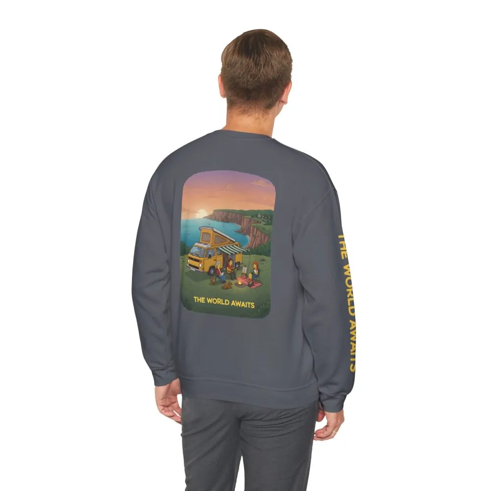 11815052010628432211_2048.jpeg Unisex Heavy Blend™ Crewneck Sweatshirt — "The World Awaits" Design Sitcom-Line