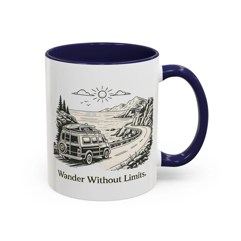 Accent Coffee Mug (11, 15oz) — "Wander Without Limits" Design Minimal-Line