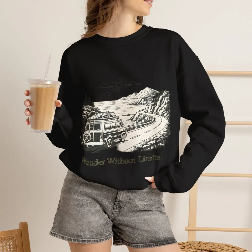 Unisex Heavy Blend™ Crewneck Sweatshirt — "Wander Without Limits" Design Minimal-Line