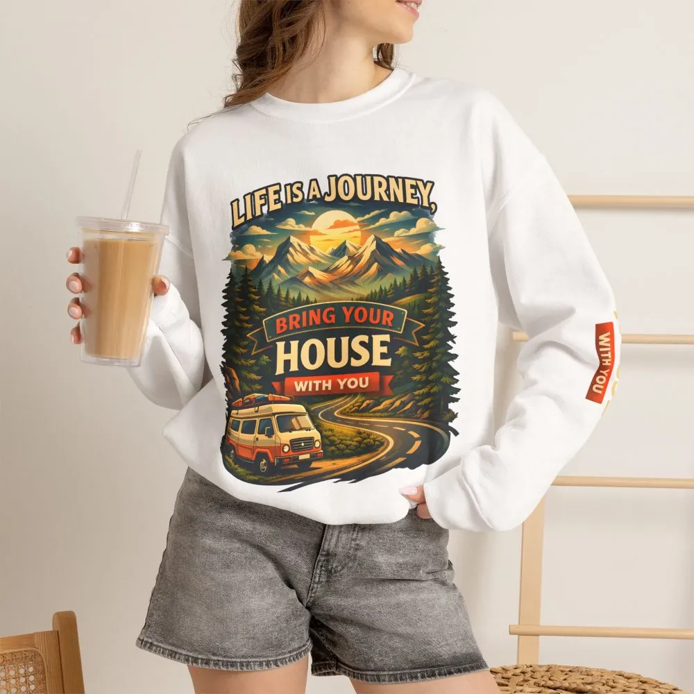 11847814065369585615_2048.jpeg Unisex Heavy Blend™ Crewneck Sweatshirt — "Live Is A Journey-Bring Your House With You" Design Scenic-Line
