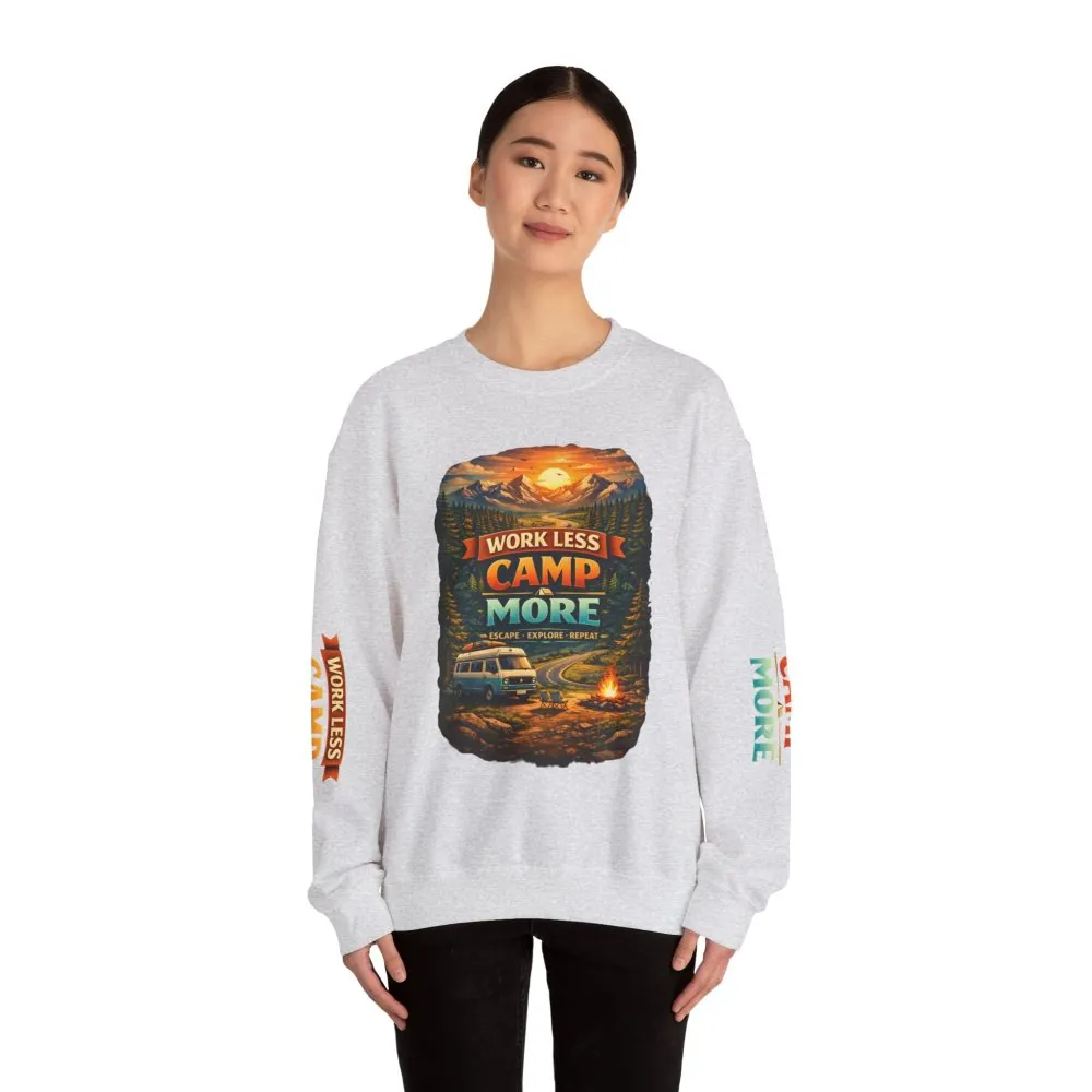 11849657453437806018_2048.jpeg Unisex Heavy Blend™ Crewneck Sweatshirt — "Work Less-Camp More" Design Scenic-Line