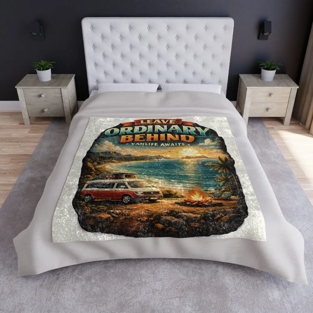 Crushed Velvet Blanket —"Leave Ordinary Behind" Design Scenic-Line (Campervan)
