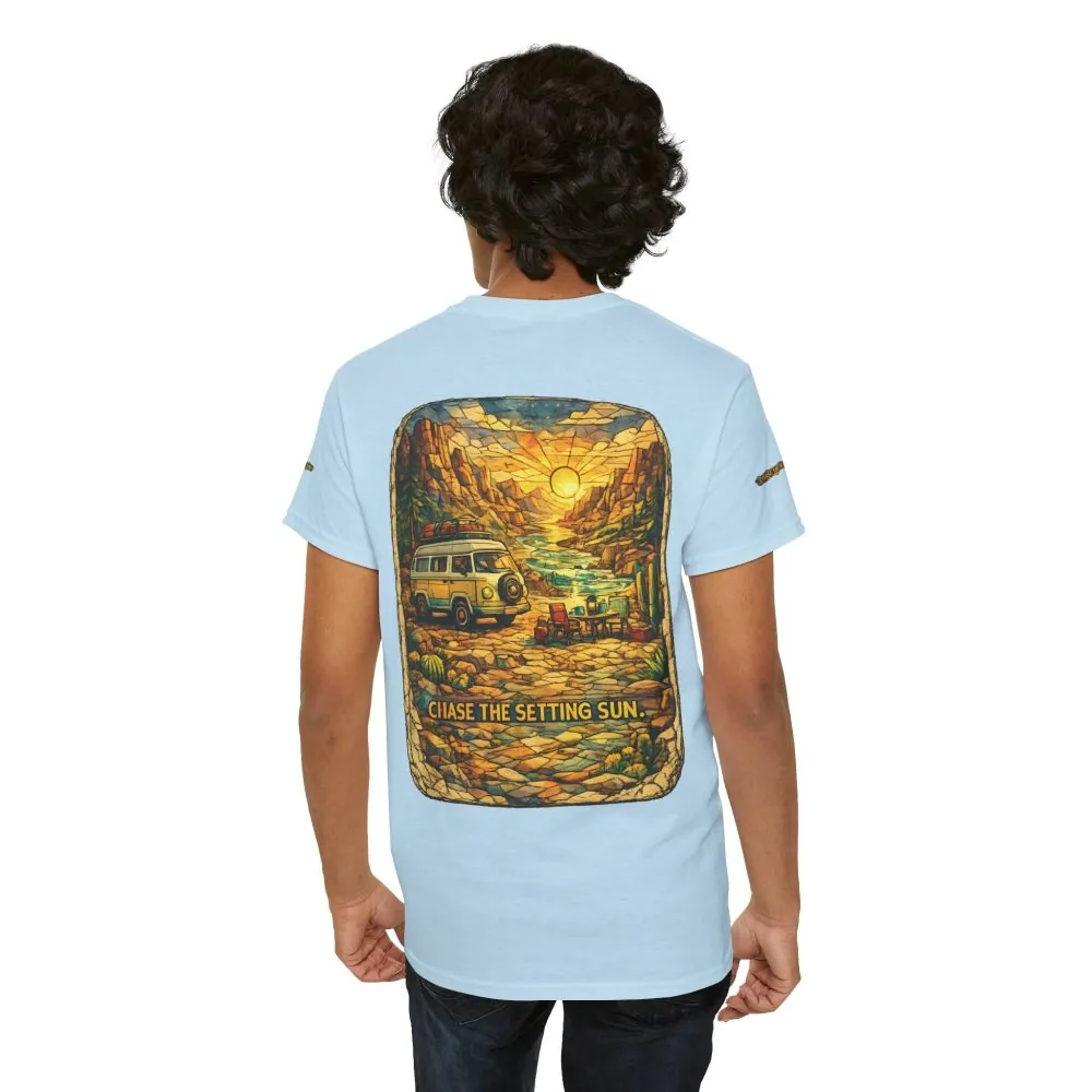 11868900220105347474_2048.jpeg Unisex Heavy Cotton Tee — "Chase The Settings Sun" Design Cubic-Line