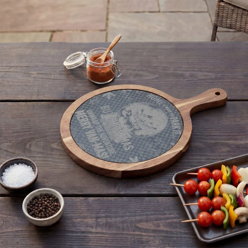 11871742895551345249_2048.jpeg "Gift" Engraved Oak Charcuterie Board with Cheese Tools — "Home Is Where You Park It-But Christmas Is Where You Unwrap The Adventure - Merry Van-mas"
