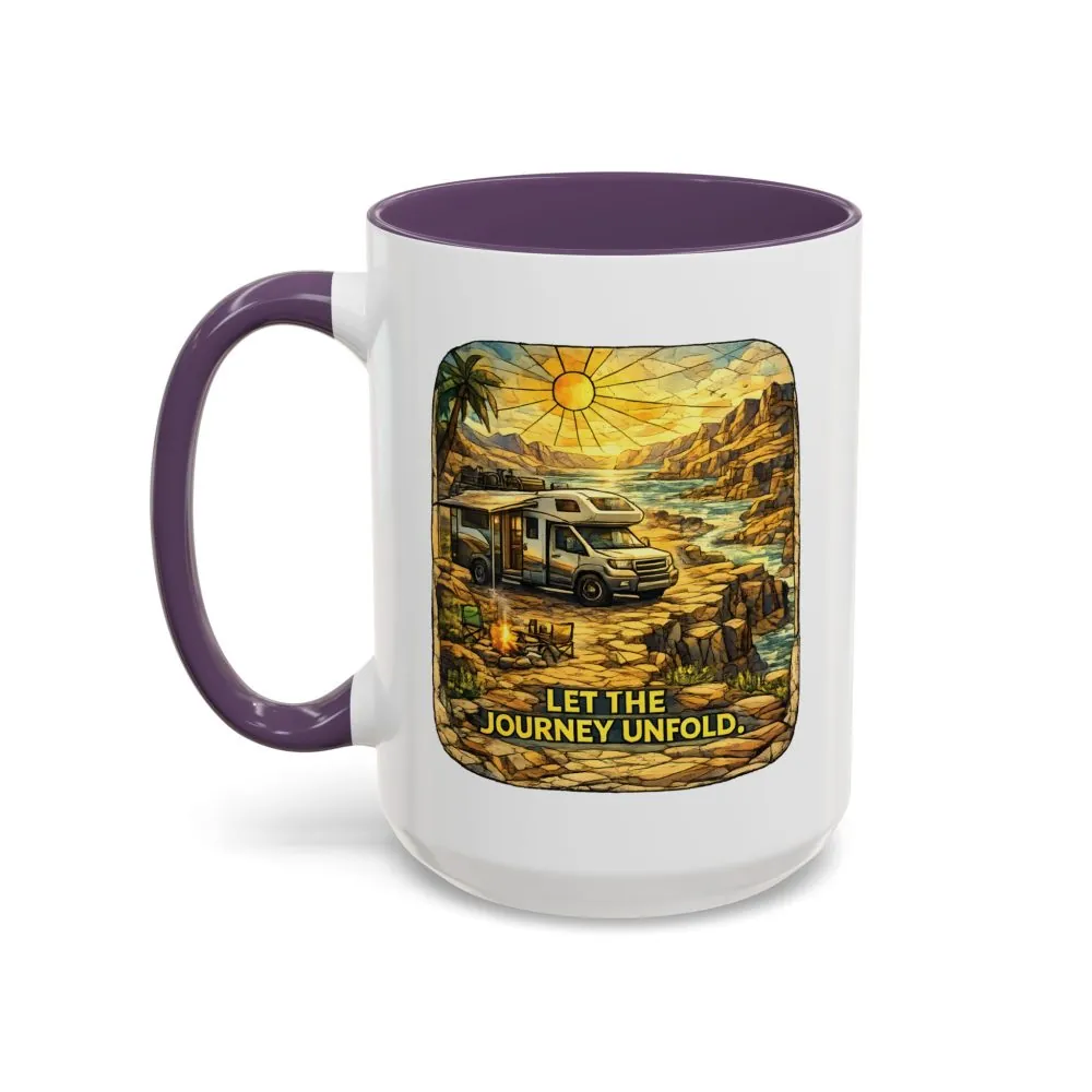 Accent Coffee Mug (11, 15oz) — "Let The Journey Unfold" Design Cubic-Line
