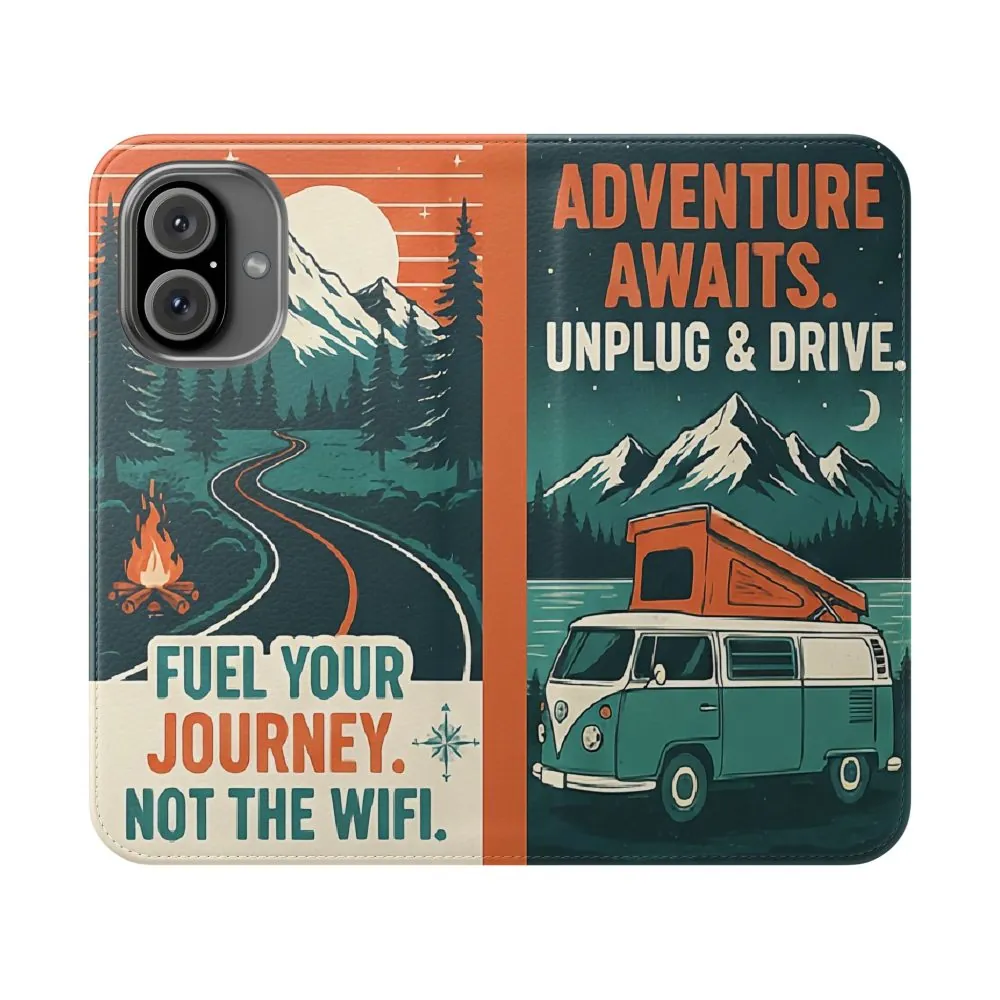 Flip Phone Case — "Adventure Awaits, Fuel Your Journey, Not the WiFi" Wallet Cover