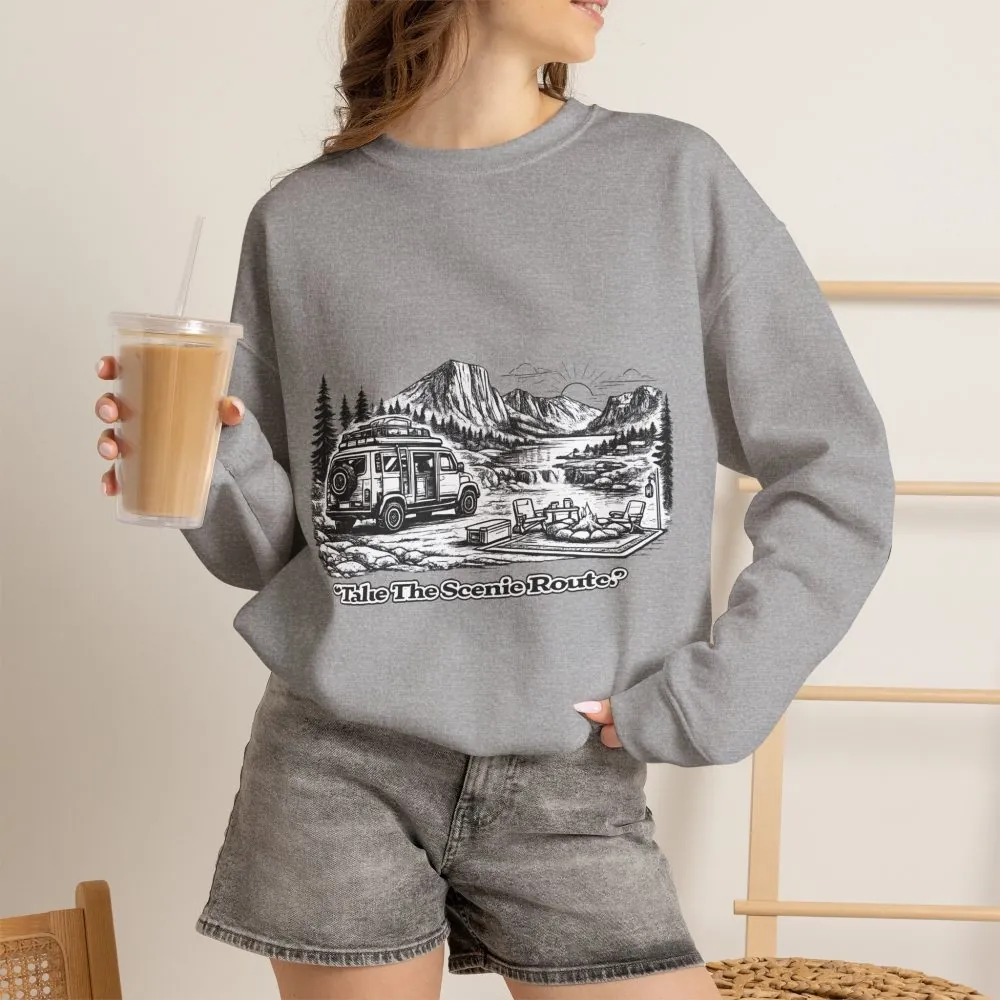 11924491904405285127_2048.jpeg Unisex Heavy Blend™ Crewneck Sweatshirt — "Take The Scenic Route" Design Minimal-Line