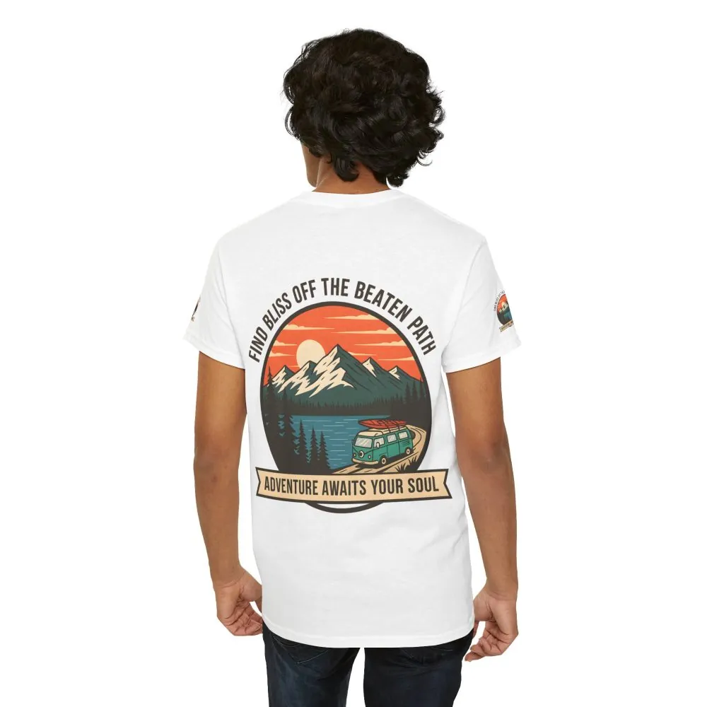 Unisex Heavy Cotton Tee — "Find Bliss Off the Beaten Path" Mountain & Camper T‑Shirt