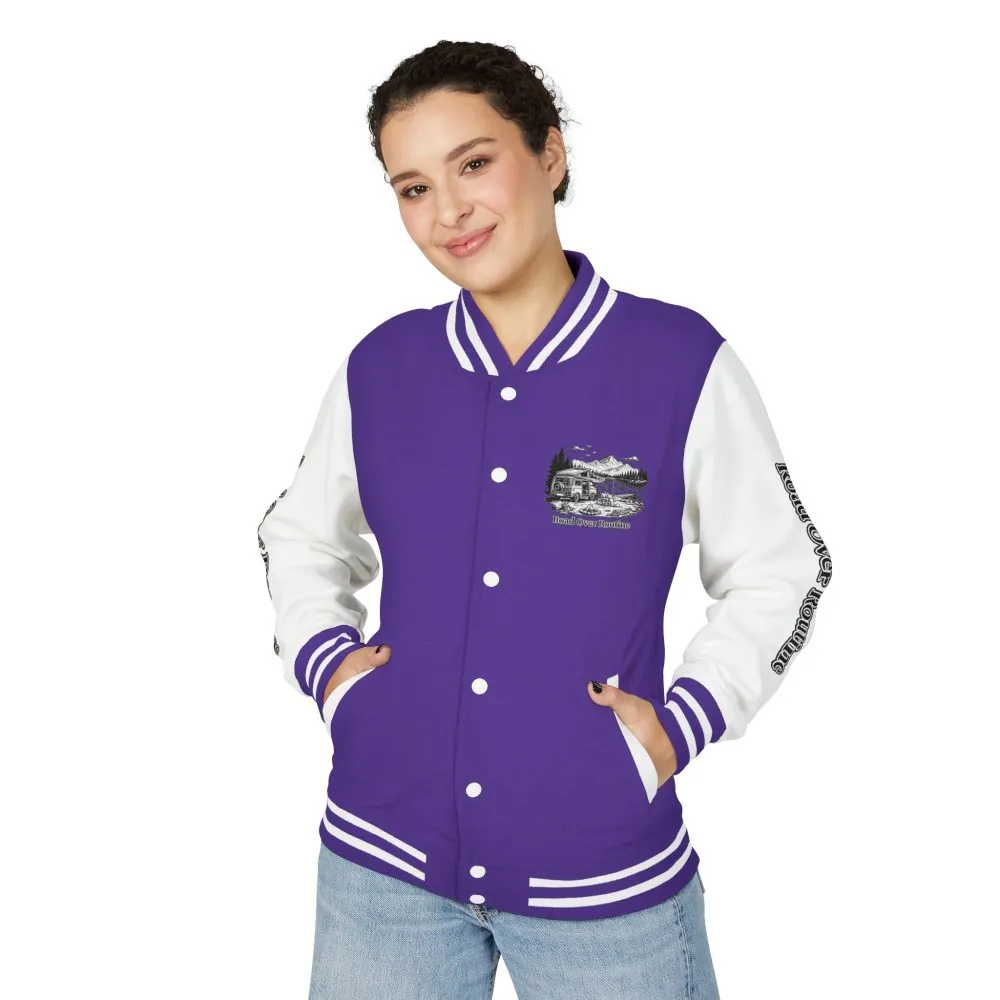 12000546113043764974_2048.jpeg Unisex Heavyweight Letterman Jacket — "Road Over Routine" Travel Varsity Coat