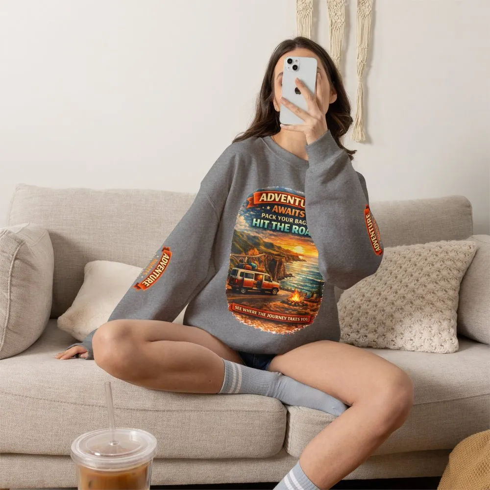 12008987570250045399_2048.jpeg Unisex Heavy Blend™ Crewneck Sweatshirt — "Adventure Awaits-Pack Your Bags" Design Scenic-Line