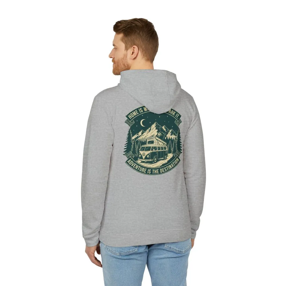 Hoodie(Adidas) — "Home Is Where You Park It-Adventure is the destination" Outdoor Travel Pullover (Only Back Printed)